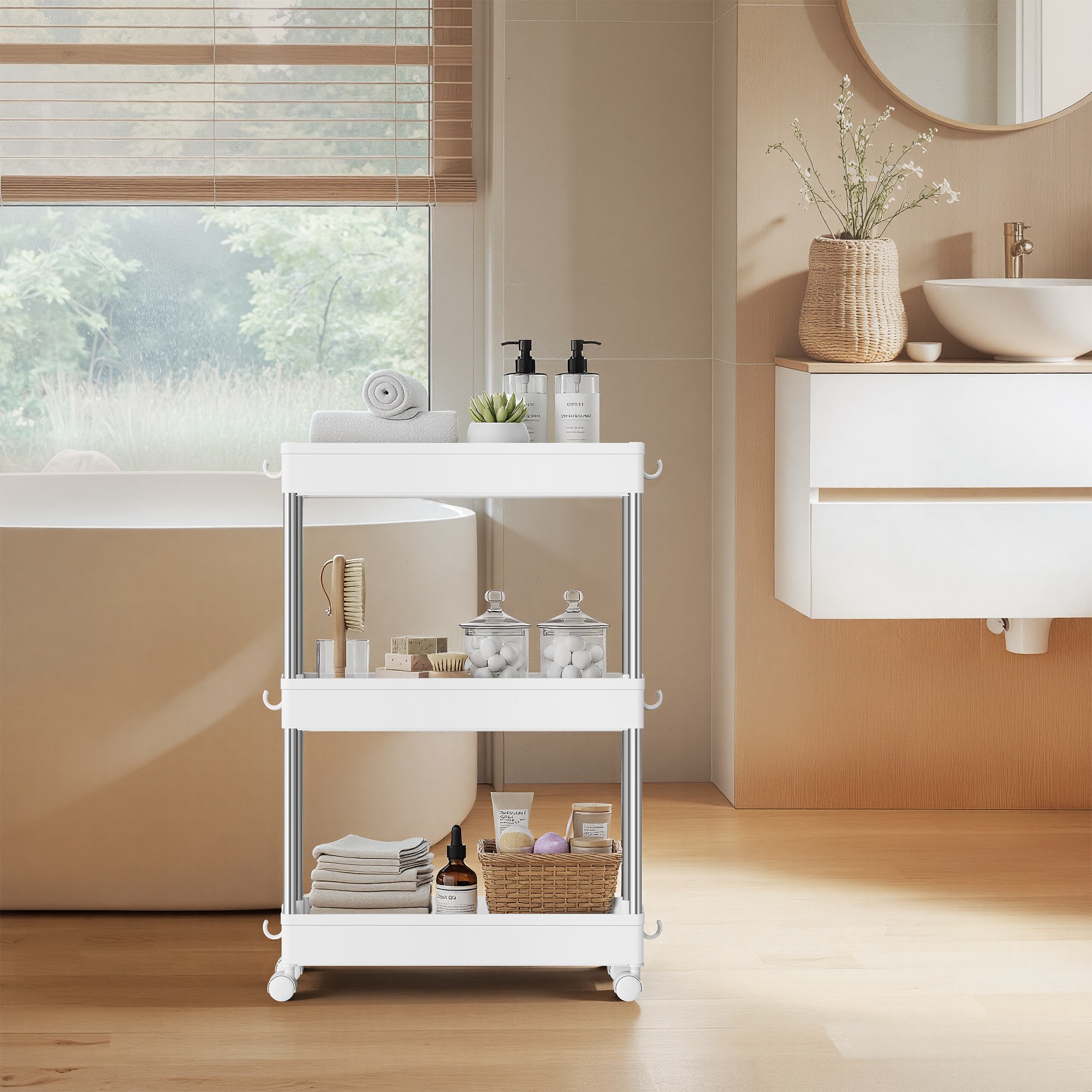 SONGMICS 다용도 이동식 360도 회전 바퀴 플라스틱 틈새 트롤리 욕실, 주방, 사무실, 세탁실용, 화이트, 3단 11,210원