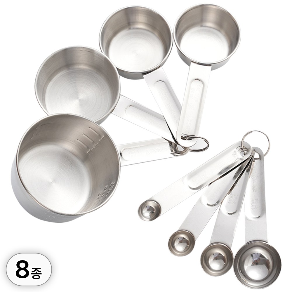 투데이리빙 8종 세트 계량컵 + 계량스푼 스텐 업소용 가정용 수업용 커피 베이킹 주방 요리 용량 측정 계량 스푼 컵 9,800원