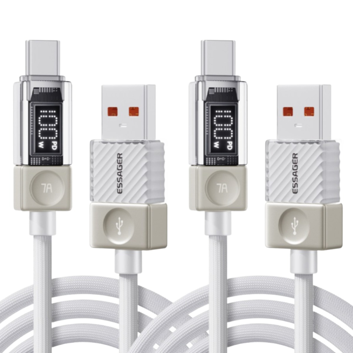 ESSAGER LED 디스플레이 7A 100W USB A타입-C타입 고속 충전 케이블 2개입 9,200원