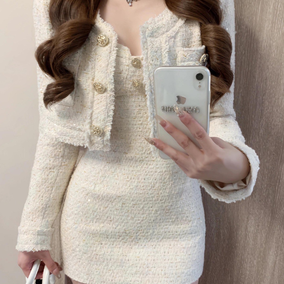 반하나봄 여성 트위드 자켓 원피스 세트 슬림핏 미니 투피스 하객룩 데이트룩 59,800원