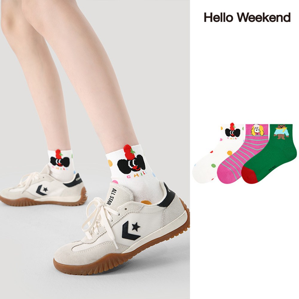 Hello Weekend 여성 귀여운 봄여름 양말 중목 양말 중목 양말 운동 3족 세트 17,990원
