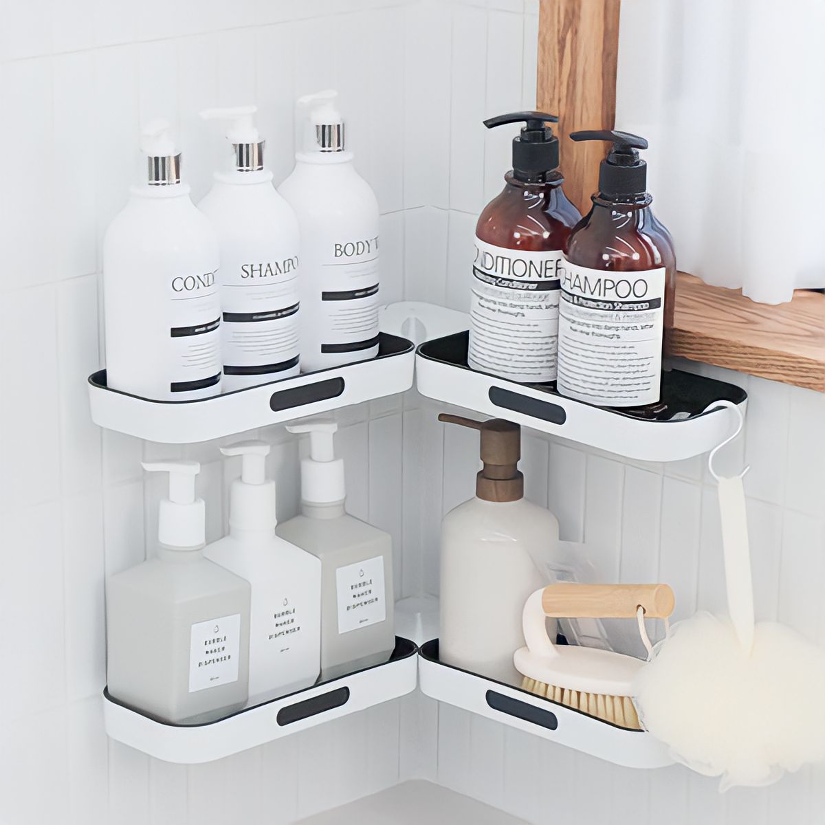 Allilio 욕실선반 코너 다기능 선반 180도 회전 화장실 2단 선반 부착식 물빠짐선반 6,500원