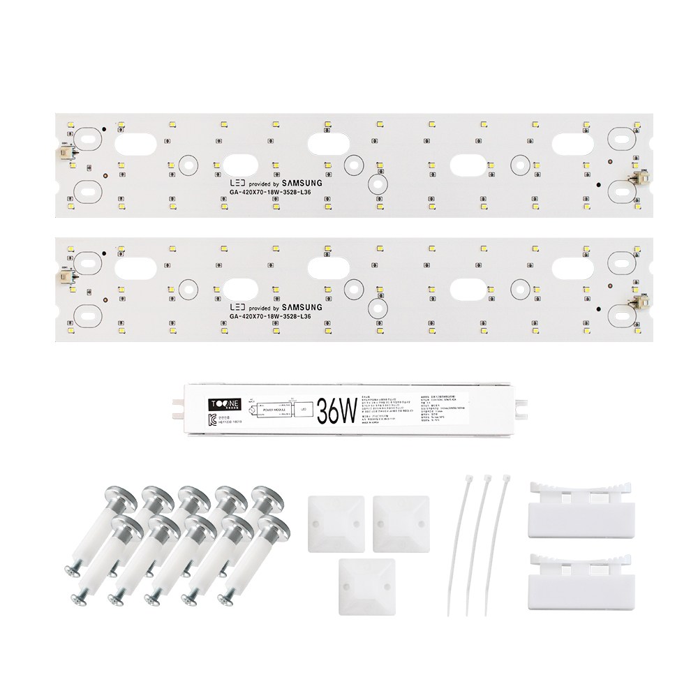 투원라이팅 가정용 삼성 칩 LED 조명 모듈 등 교체 세트 주방등 욕실등 420x70mm 2장 36W, 주광색, 1개 26,500원