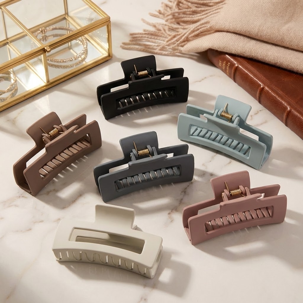 스퀘어 무광 대형 올림머리 반묶음 유니크 심플 헤어 집게핀 3,500원