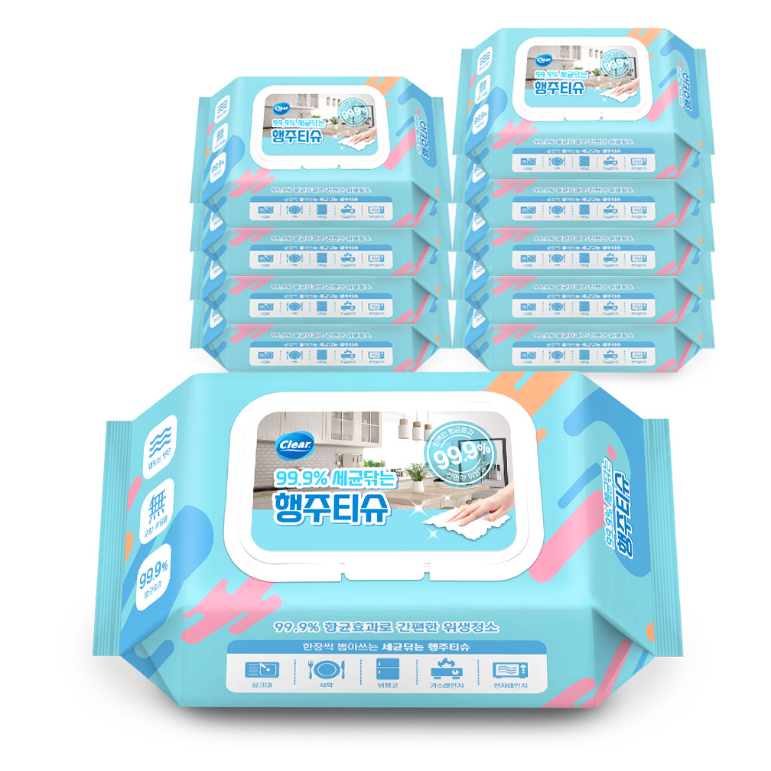 클리어 세균닦는 행주티슈 70매 x 10팩, 현재가 13,790원