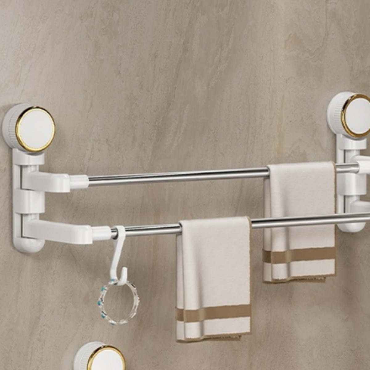 무타공 길이조절 180도 흡착식 욕실 수건걸이, 1개, 하양색 35-60CM 26,000원