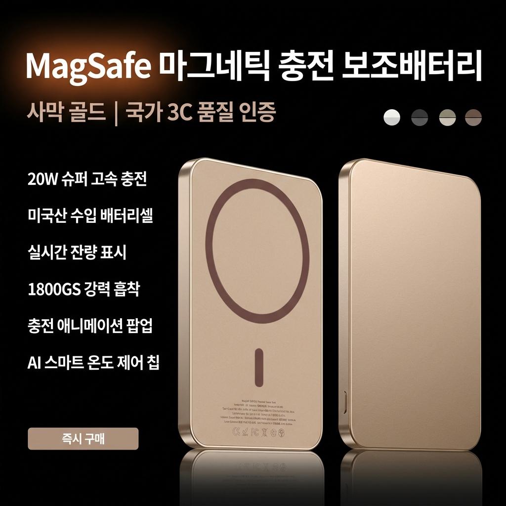 K&Y STORE 맥세이프 자석 보조배터리 20000mAh Qi2 인증 초슬림 데저트골드 59,500원