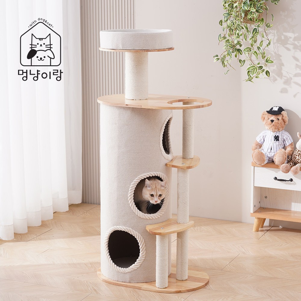 멍냥이랑 대형 원목 트리플 써클 캣타워, 1개, 단일색상 140,000원