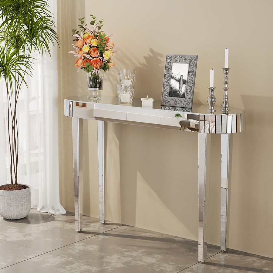 ARTLOGE 타원형 콘솔 테이블 1200 좁고 긴 테이블 유리 현관 테이블 미러 복도콘솔 장식장, 실버 218,000원