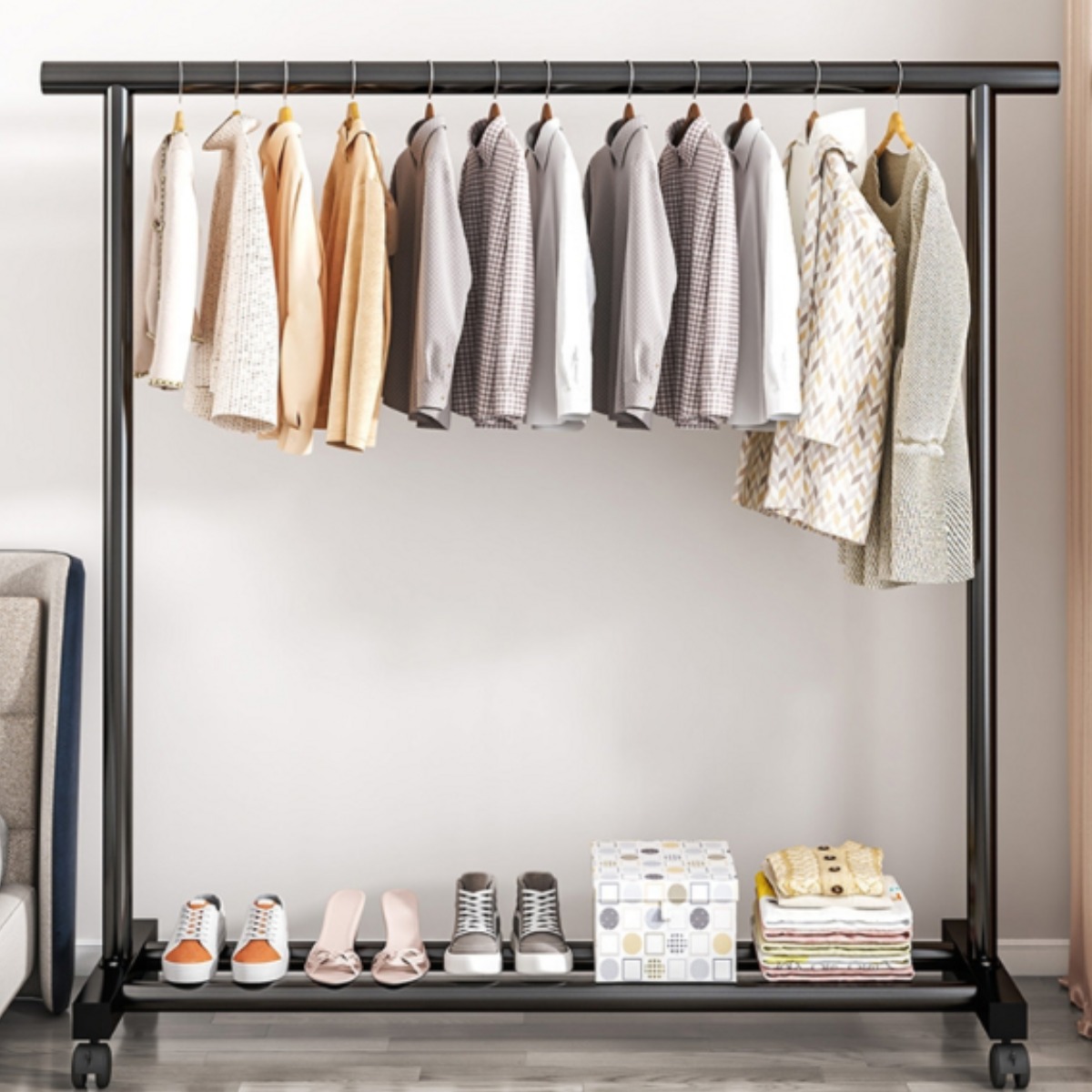 튼튼한 철제 이동식 행거 시스템 옷걸이 스탠드 행거, 블랙 24,580원