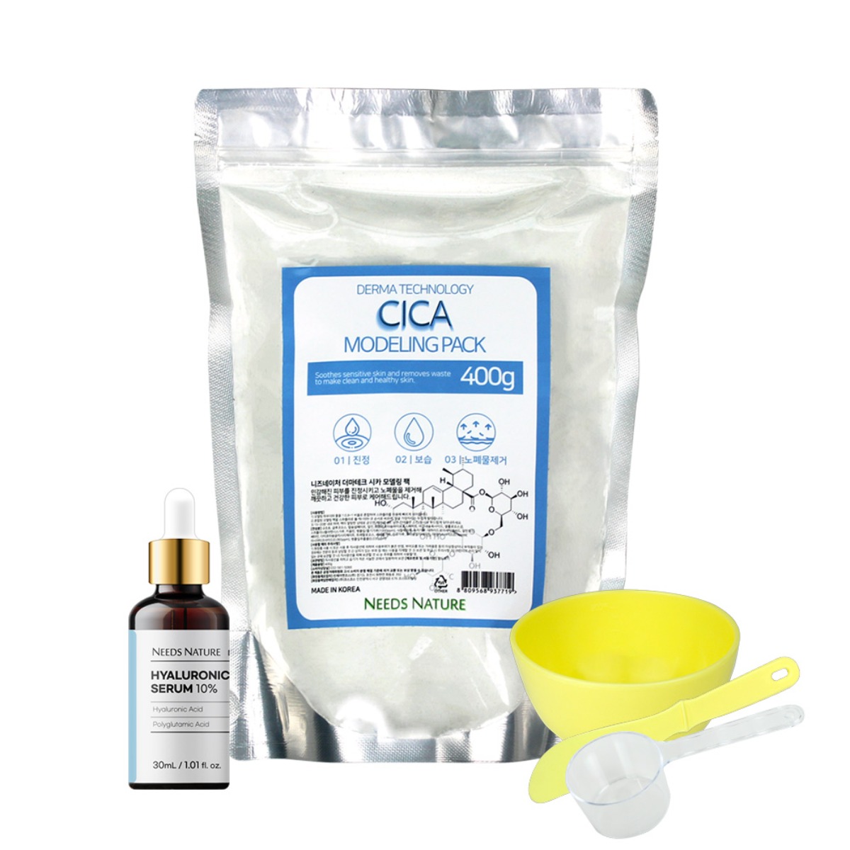 니즈네이처 더마테크 모델링팩 1kg / 400g + 팩도구 4종세트 14,900원