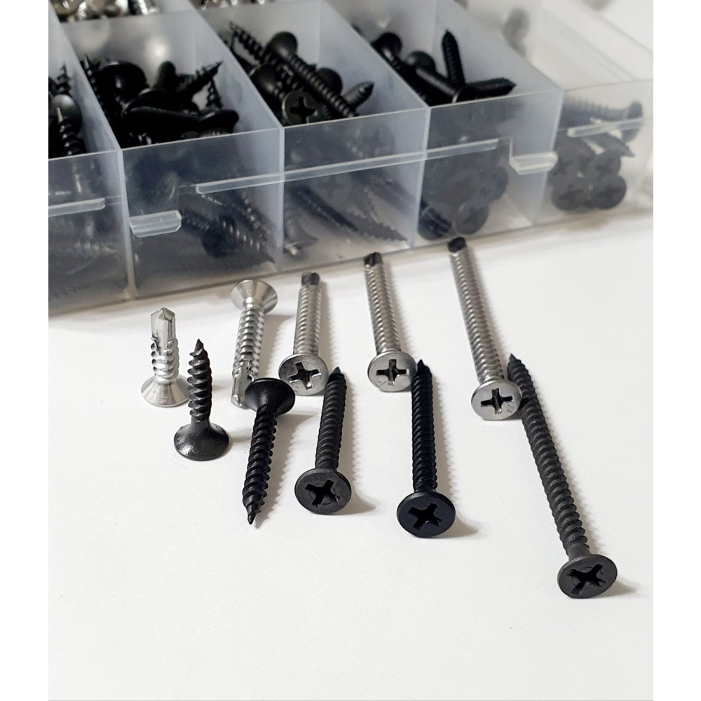 스텐직결피스세트 와셔붙이5종, 접시머리5종,석고목재용외날흑피스5종 세트구성 16~50mm 세트, 1세트 15,000원