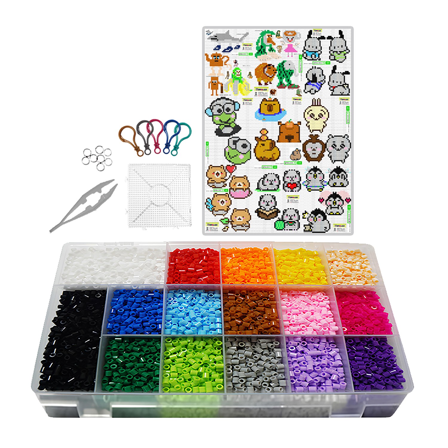 블럭N스토리 신제품 컬러비즈 세트 16색 펄러비즈 도안 귀여운동물2도안 출시 이탈리안 브레인롯, 1세트, 귀여운 동물2 35,000원
