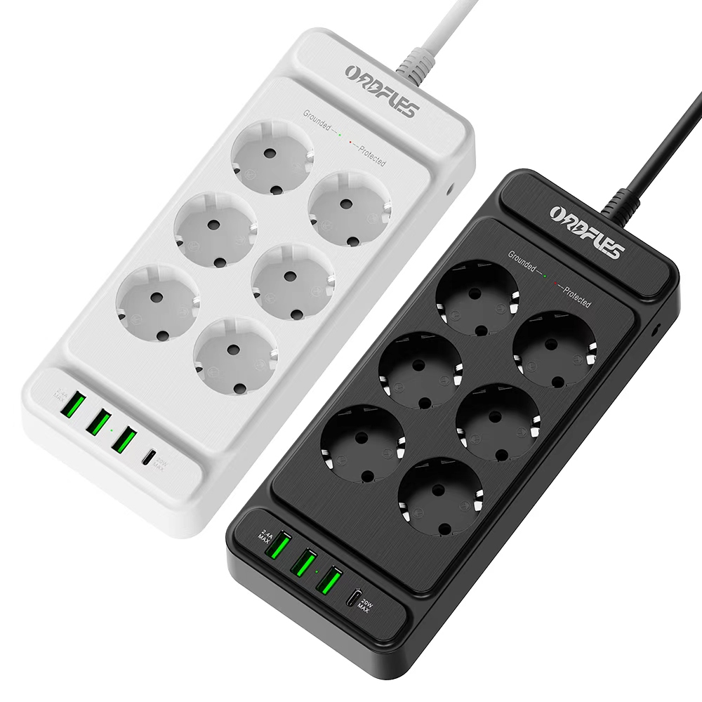 ORDFLES USB 멀티탭 3A+1C PD20W 4000W 고용량 과부하차단, 6구  블랙, 1개, 3m 28,300원