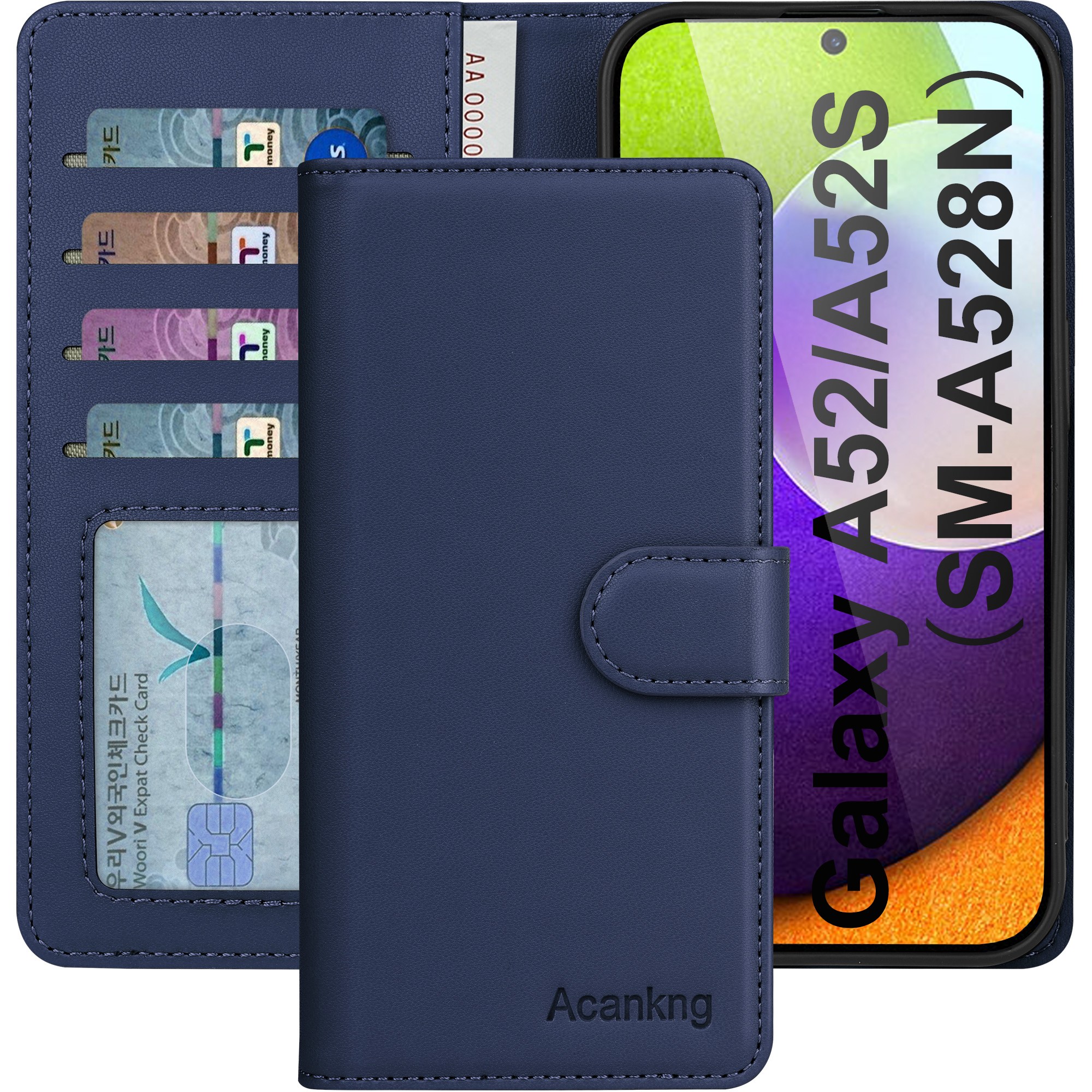 아칸크 삼성 갤럭시 A52/A52S 클래식 베이직 지갑형 카드수납 프리미엄 가죽 다이어리 휴대폰 케이스 (SM-A528N) 적용 13,500원