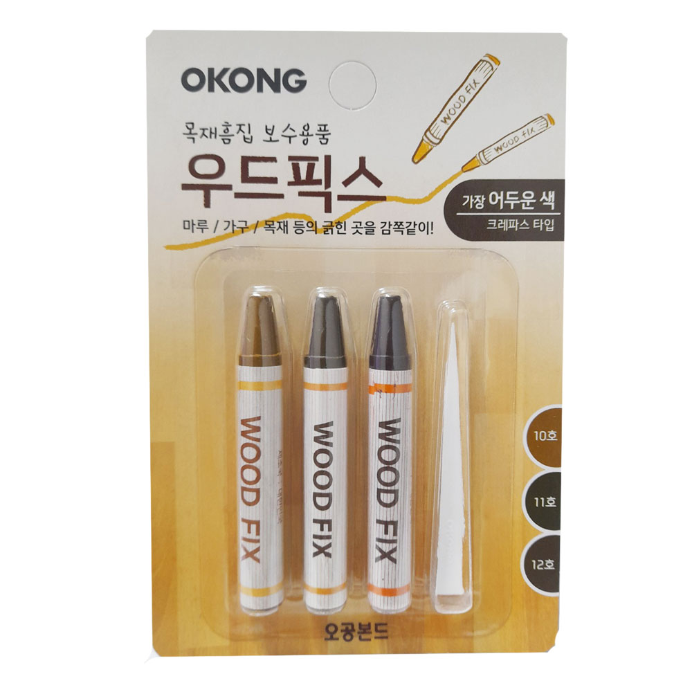 오공 우드 픽스 3p 메꾸미 바닥 마루 목재 가구 흠집 보수용 셀프 보수 크레파스 타입, 1개, 가장어두운색 6,240원