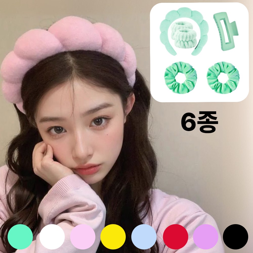 라펜디 러블리 구름 세안 헤어밴드 머리띠1p+손목밴드2p+곱창밴드2p+집게핀1p, 1개, 민트 14,900원
