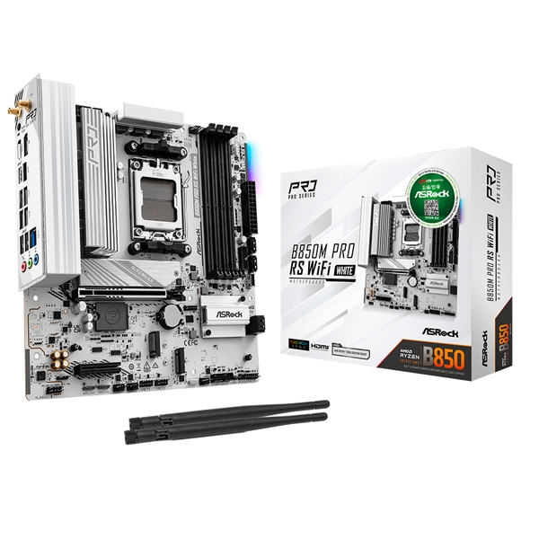 ASRock B850M Pro RS WiFi WHITE 대원씨티에스 (AMD 소켓AM5 DDR5 메인보드) 242,330원