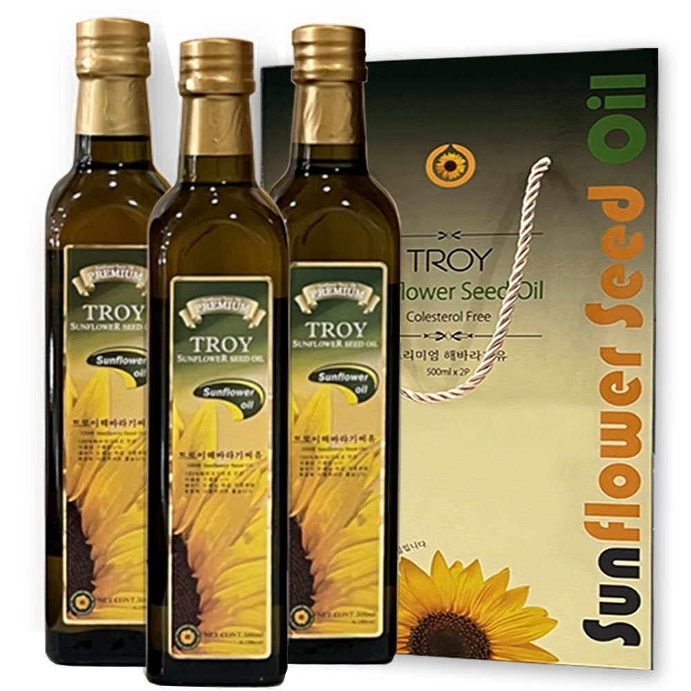 TROY 트로이 1등급 해바라기씨유 선물세트 NON-GMO 유리병 식용유, 3개, 500ml 21,900원