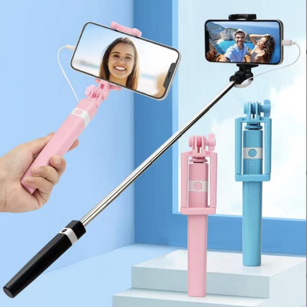 유선 셀카봉 스마트폰 촬영 삼각대 여행 카메라 길이조절, 1개, 상세페이지 참조, 핑크 4,400원