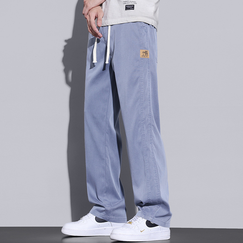 여름 드레이프 청바지 남성용 루즈핏 스트레이트 캐주얼 와이드 팬츠 남성용 아이스 실크 얇은 회색 긴 바지 20,050원