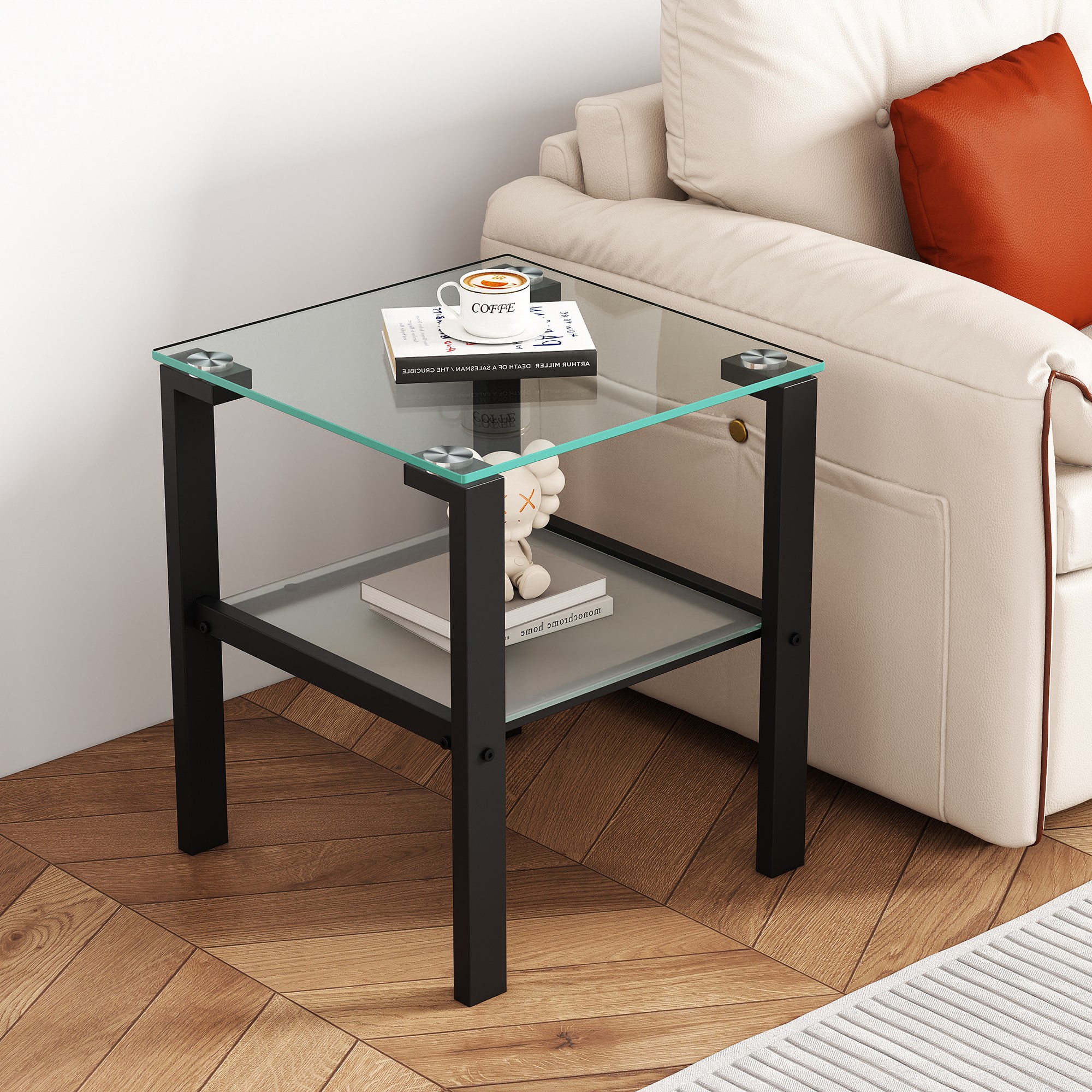 강화유리 2단 수납형 거실 소파 테이블 | 좁은 공간 미니 테이블 | 현대적 인테리어, 투명 44,000원