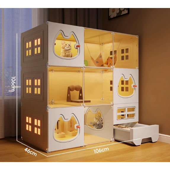 코어엑시스 고양이 집 대형 케이지 캣빌라 캣타워 화장실 일체형 투명 아크릴 다층 캣룸, 1개, 3층(106*46*106cm) 87,500원