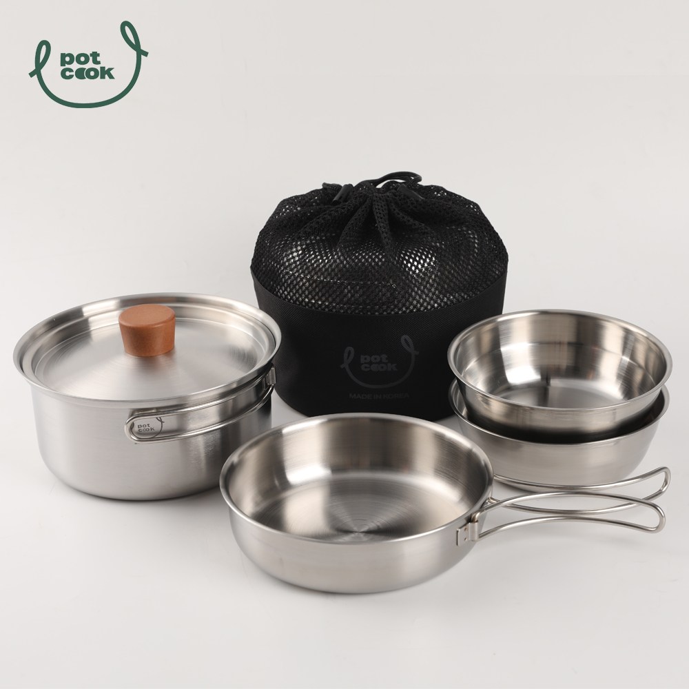 포트쿡 국산 통3중 스텐 캠핑 코펠 냄비 세트 5종 2인 EM-5N 84,900원