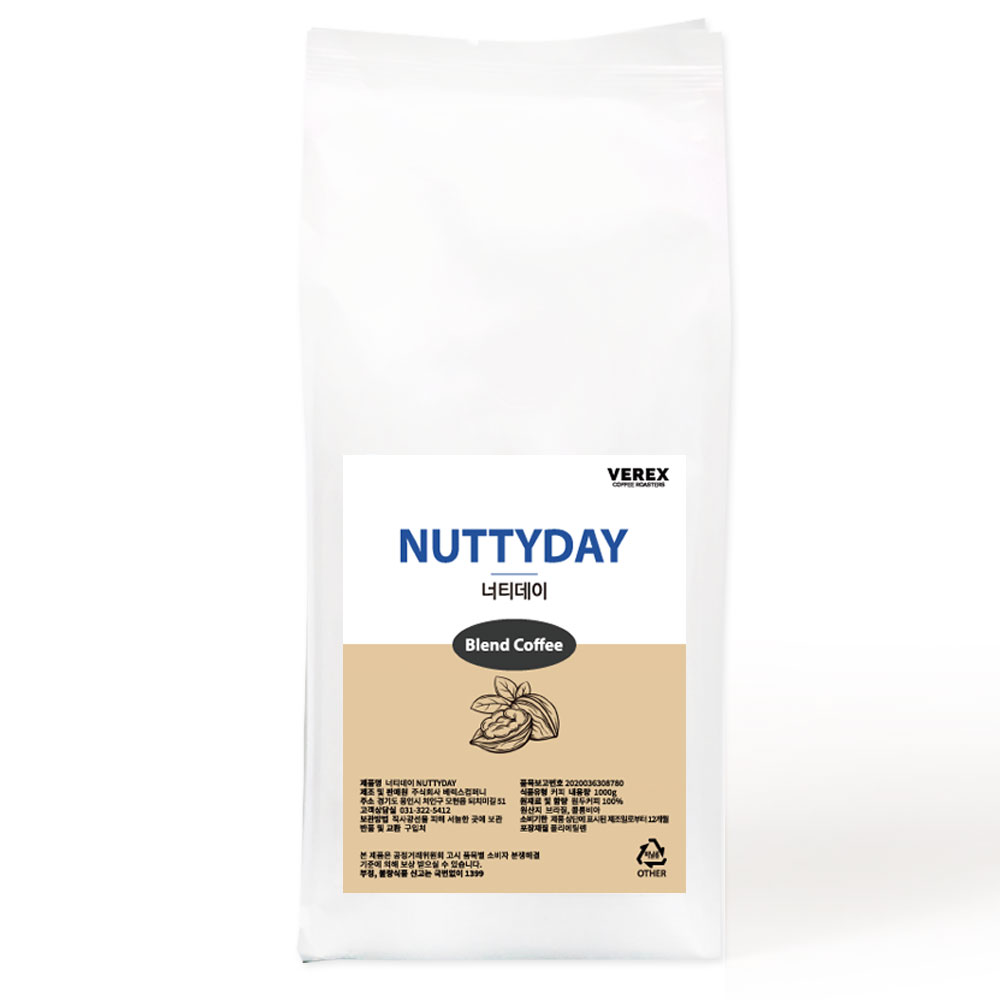 [포토후기이벤트] 베렉스커피 너티데이 고소한 산미없는 신선한 블렌드 원두커피, 10개, 1kg, 홀빈(분쇄안함) 228,000원