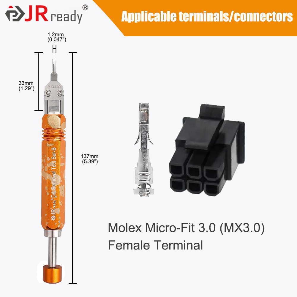 JRready 이젝터 로드 핀 추출기, MX3 0 남성/여성 및 컴퓨터 수리 및 Mini-Fit Jr TM 시리즈용 Mini-Fit Jr 추출 도구 24,100원