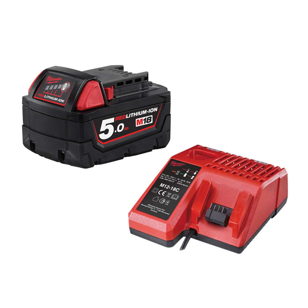 밀워키 18V 리튬이온 배터리 5.0Ah M18 B5 + 12V 18V 멀티 충전기 M12-18C 세트, 1세트 128,000원