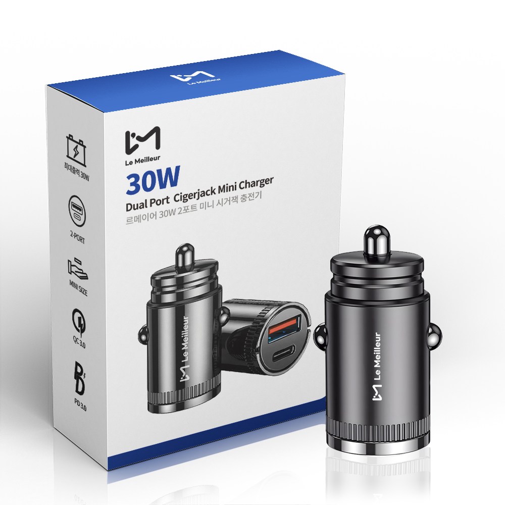 르메이어 초미니 듀얼포트 시거잭 완전매립 차량용 고속충전기 C타입 PD 30W 14,360원