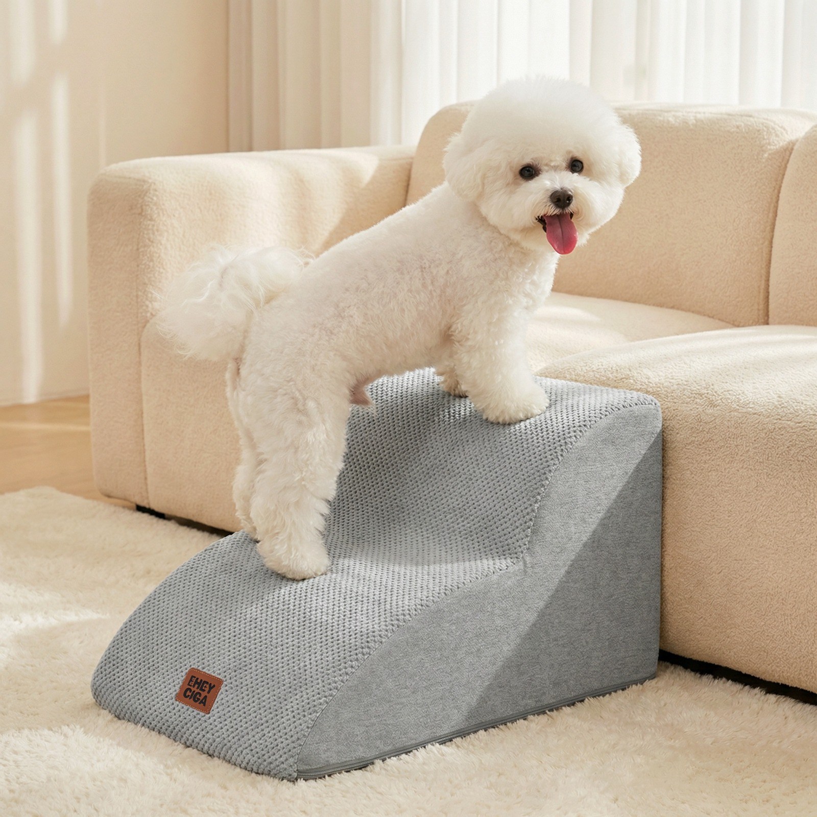 EHEYCIGA 곡선형 쾌적 강아지 계단 논슬립 슬개골보호 애견계단 2단 3단 4단, 1개, 연회색 50,390원