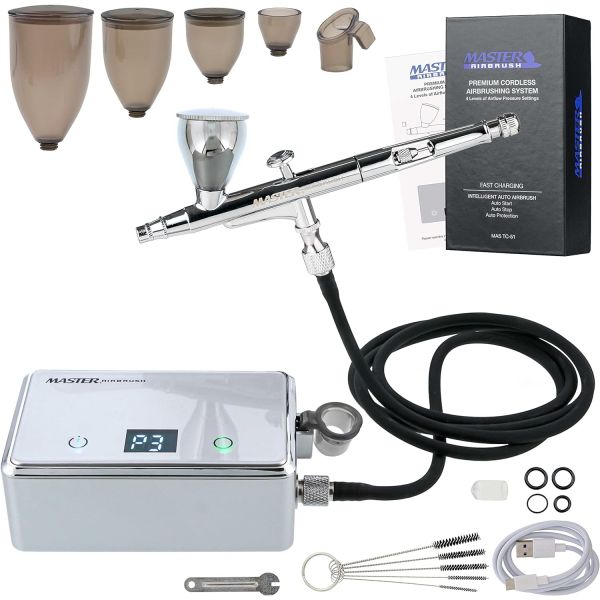 에어브러쉬 에어브러시 도색 세트 Master Airbrush 마스터 강력한 무선 에어브러싱 시스템 키트 - 20~36 PSI 휴대용 충전식 에어 컴프레서 전문가용 사용법 안내서 95,900원