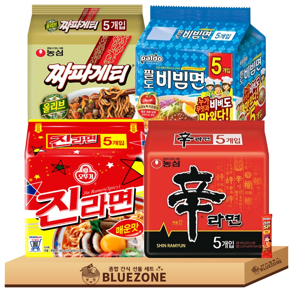 오뚜기 농심 팔도 봉지라면 세트 신라면1 진라면1 짜파게티1 팔도비빔면1 라면스틱1, 1세트 28,200원