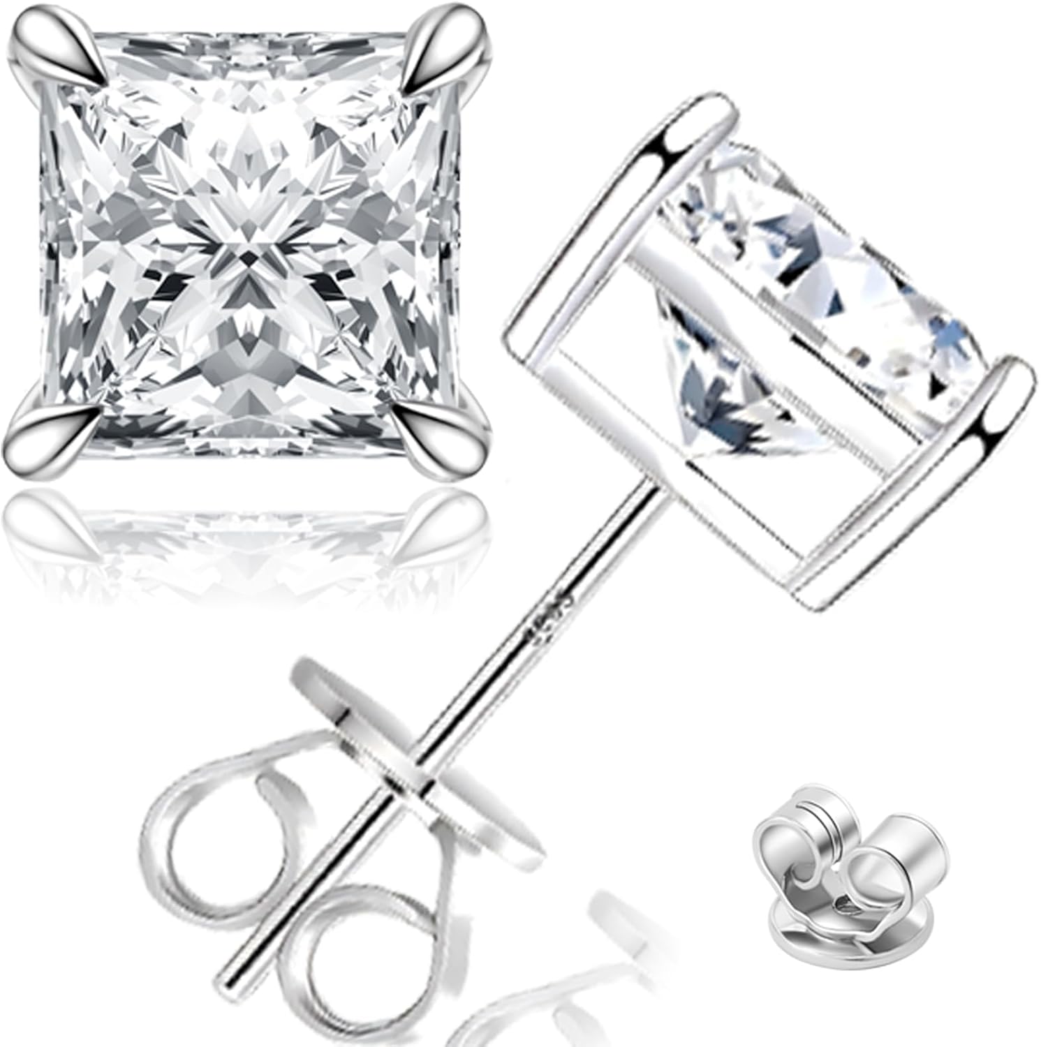 툰주그 모이사 스터드 귀걸이 0.8-3 캐럿 프린세스 컷 D 컬러 VVS1 클래리티 랩에서 제작한 골드 도금 925 스털링 실버 남성용 151,290원