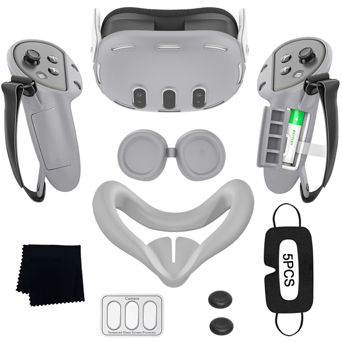 고품질 9 In 1 VR 액세서리 실리콘 커버 세트 메타 퀘스트 3용 렌즈 필름 & 5개 일회용 마스크 & 닦는 천 (VR 장치를 제외), 1세트, 회색, ZD-Q3TZ01 57,000원