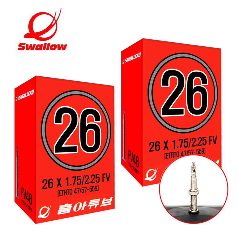 흥아타이어 26인치 자전거 튜브 26x1.75 26x1.95 26x2.10 FV48 2개 8,910원