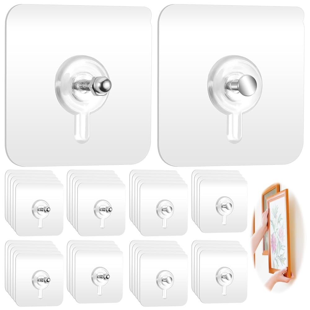 JIZZU<2종 40개>무타공 액자/시계 후크,나사 매직후크접착식,강력 후크,장기간 사용가능,투명 17,990원