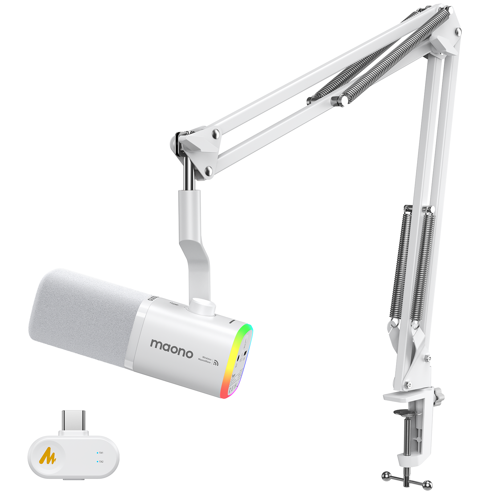 마오노 무선 USB 다이나믹 마이크 게이밍 방송용 스트리밍 보컬용 PD100W, 화이트 123,000원