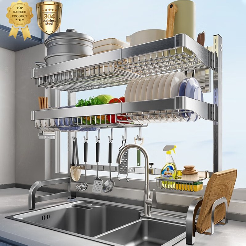 쟈오시 304 스텐 기둥식 싱크 선반 설거지건조대 확장형 폭조절 가능 무타공 식기건조대 99,800원