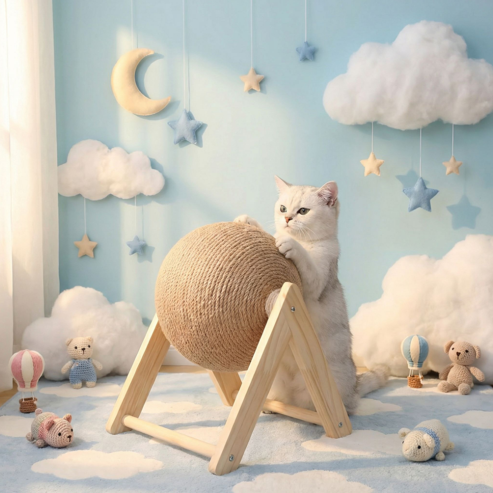 펫티트 고양이 원목 삼각대 볼 스탠딩 스크래쳐, 1개, 베이지 18,000원