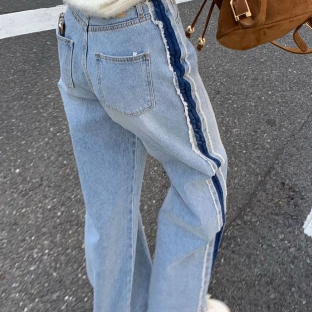 여자 수술 배색 데님 와이드 팬츠 청바지 디자인바지 수술 포인트 와이드청바지 통바지 여성 데님팬츠 캐주얼 스타일링 봄 여름 가을 겨울 사계절 바지 30,000원