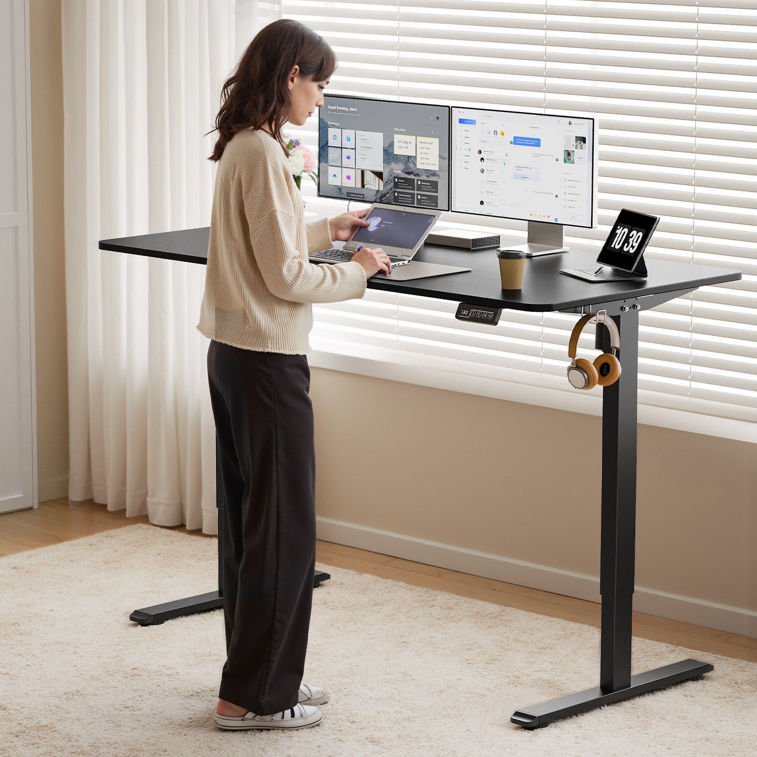 Homall 모션데스크 PE-01 전동 높이조절 스탠딩 책상 공부 사무 게임용 조절 스탠드 테이블, 블랙 119,800원