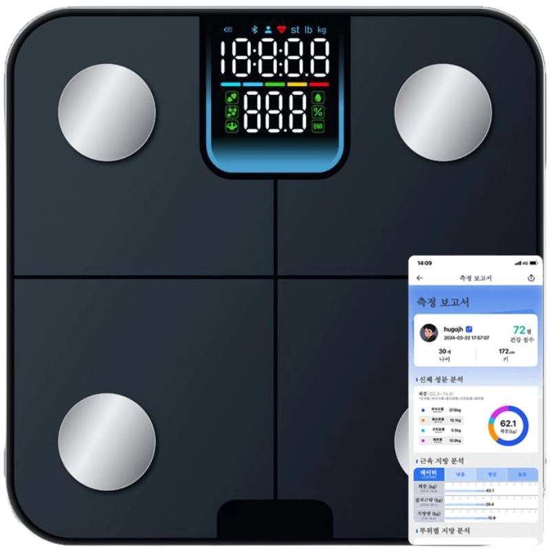블루투스 스마트 체중계 체지방 인바디 LCD 가정용 직장인 디지털 체성분 측정기 체중계, 1개, 블랙, CF632BLE 46,320원