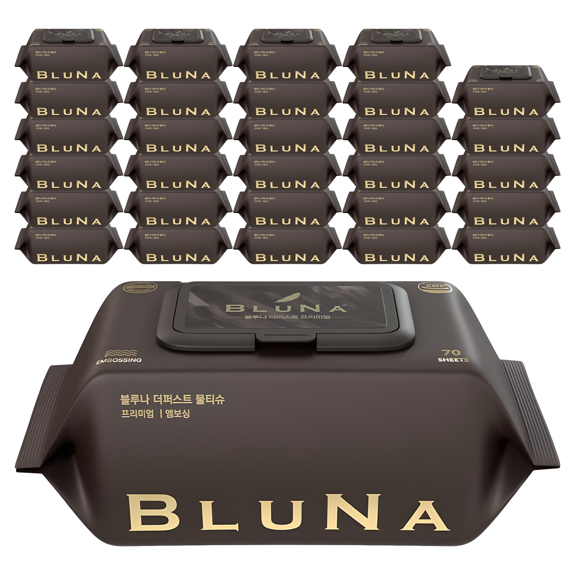 블루나 더퍼스트 프리미엄 엠보싱 물티슈 캡형, 75g, 70매, 30세트 38,700원