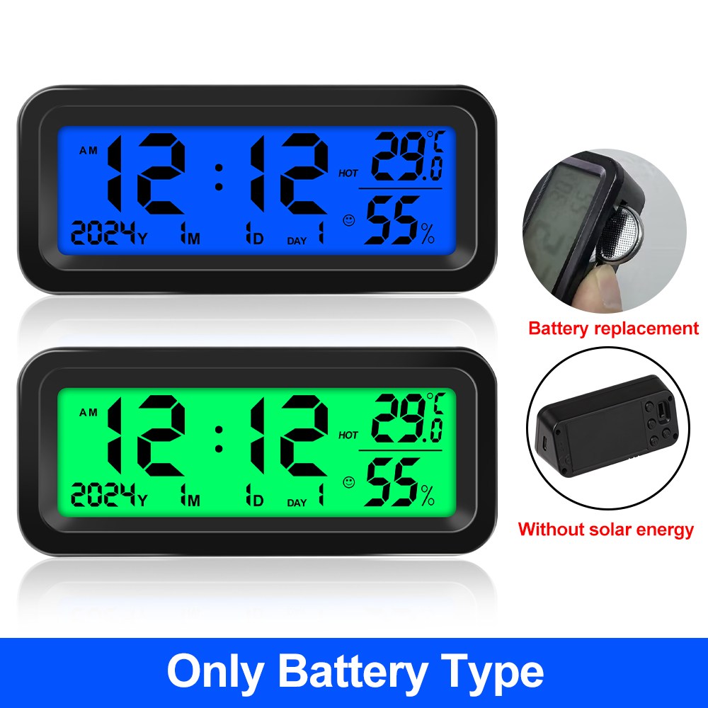 태양광 발전 자동차 시계 LCD 디지털 온도계 습도 센서, 백라이트 포함, 발광 내부 스틱 온 15,000원