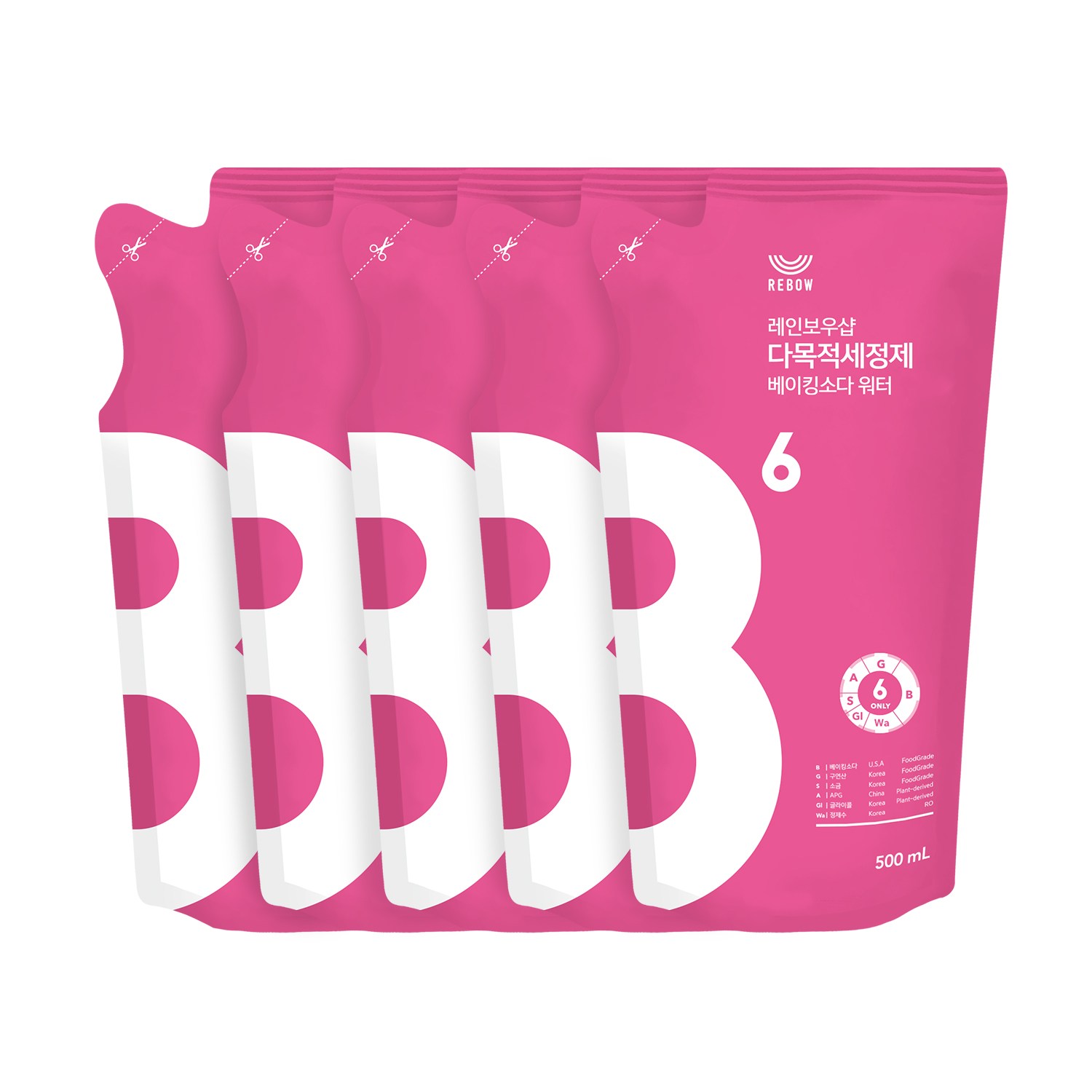 리보우 다목적세정제 베이킹소다 워터 리필 5개, 1세트, 2.5L 16,000원