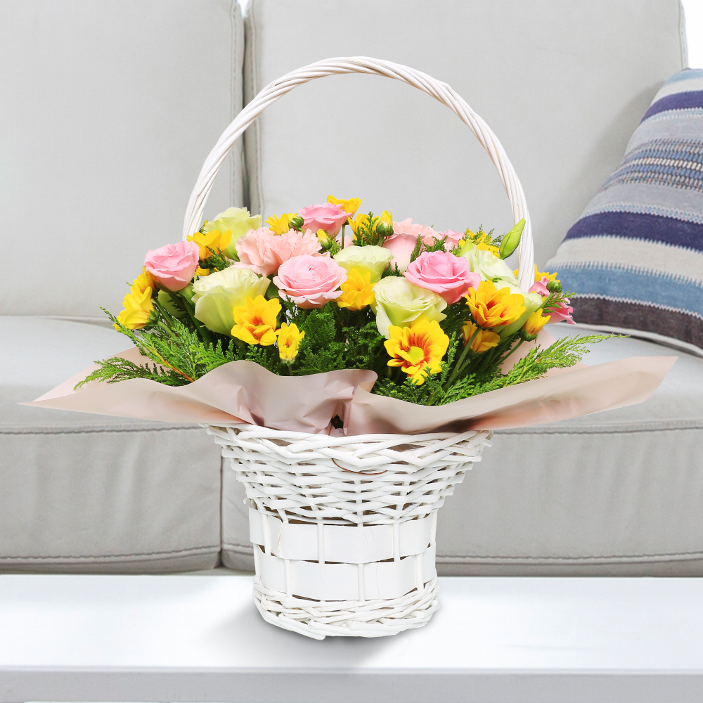 에코플라워 꽃배달 (노랑핑크 바구니) 전국당일배송 사진전송 생일 생신 선물 꽃다발 꽃바구니 승진 기념일 이벤트 당일배송 a-0275, 1개 57,530원