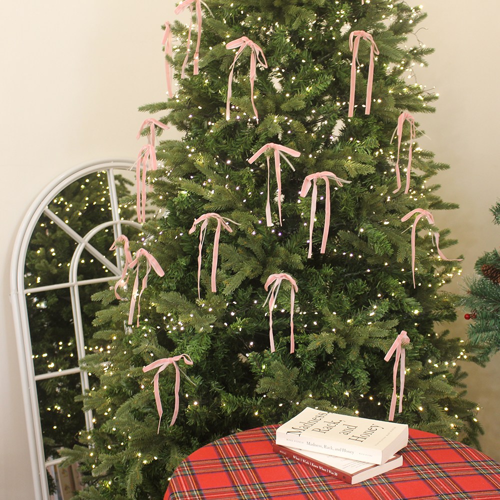 [해피인어스] 벨벳 리본 오너먼트 10p 크리스마스 트리 장식, 1세트, 핑크 6,900원